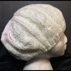 Women’s White W. Silver Sequins Knit Slouch Hat